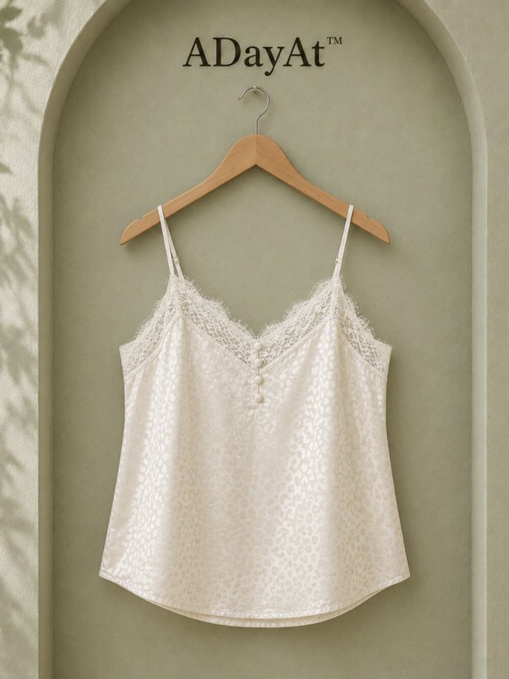Entro Ivory Satin Jacquard Lace Trim Cami Tank Top Size M Feminine Romantic